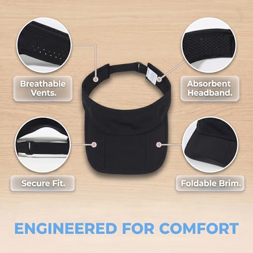 Sun Visors for Women Men Adjustable Folding Cap Running Golf Tennis - color: Black