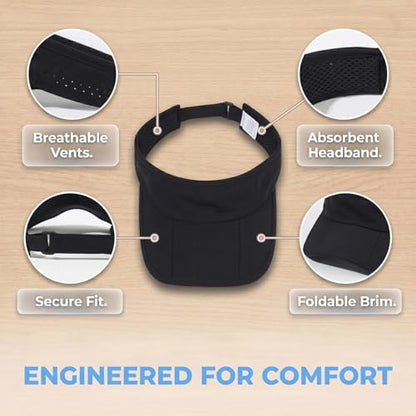 Sun Visors for Women Men Adjustable Folding Cap Running Golf Tennis - color: Black