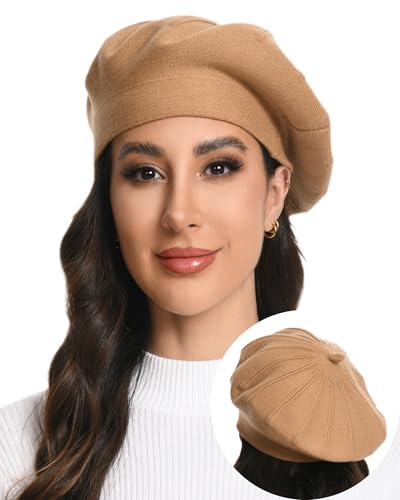 Women's Knitted Beret, French Style Double Layer Winter Autumn Warm and Soft Beanie Hat Cap - color: Z-dark Camel