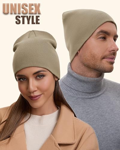 100% Cotton Beanie Hat for Men Women Cuffless Warm Winter Hats - color: 1pcs-khaki