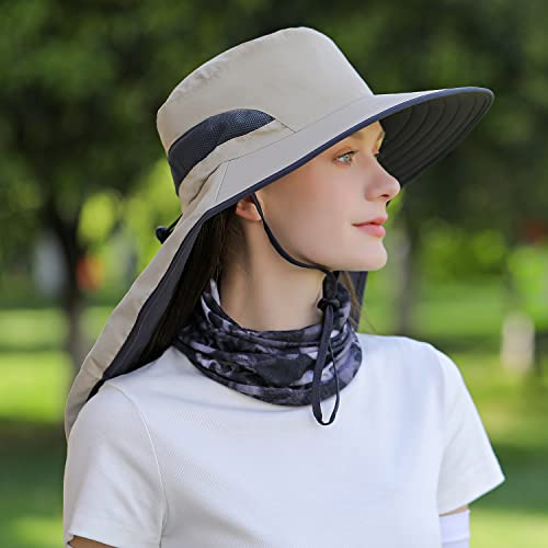 HUAMULAN Women Men Wide Brim Sun Hat Hiking Fishing Hats with Neck Flap - color: Hyp011-mise