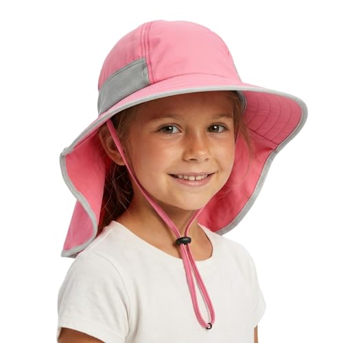 Girls Sun Hat Summer Outdoor Safari Fishing-Hat Boonie-Cap for Toddler Kids with Neck Flap for 3-12Y