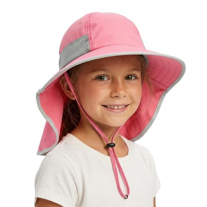 Girls Sun Hat Summer Outdoor Safari Fishing-Hat Boonie-Cap for Toddler Kids with Neck Flap for 3-12Y
