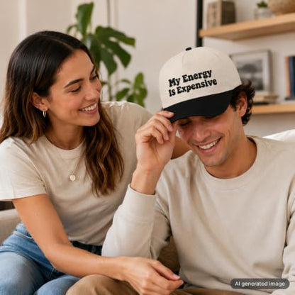 Embroidered Trucker hat for Women Men Baseball Hat Adjustable Unisex Cotton for Soccer Supporters - color: My Energy is Expensive Black