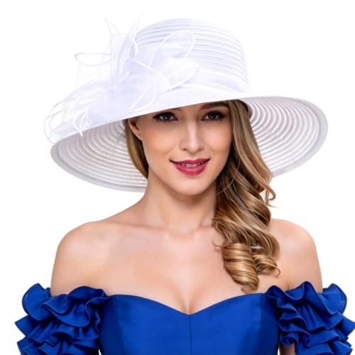Ruphedy Women Derby Church Dress Bucket Hat Fascinators Tea Party Wedding Hat - color: S052-white