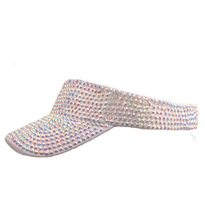 Women Shiny Rhinestone Bling Sun Visor Adjustable Tennis Beach Ponytail Hat - color: Purple Hat+white Rhinestone