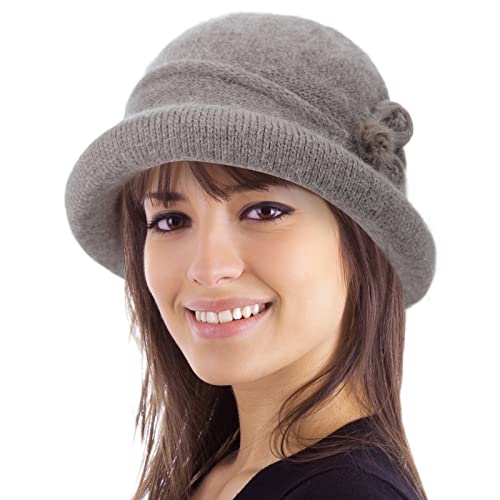 Women Winter Knit 1920s Vintage Bucket Bowler Hat Round Brim Warm Hat - color: 1khaki