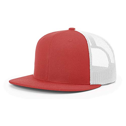 Richardson Unisex 511 Flatbill Trucker Adjustable Snapback Baseball Cap - color: Red/White