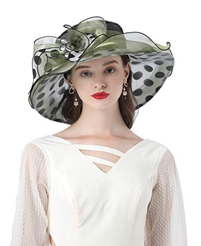 ORIDOOR Women's Organza Cloche Bowler Hat Derby Fascinator for Tea Party Bridal Wedding Hat - color: A1-army Green