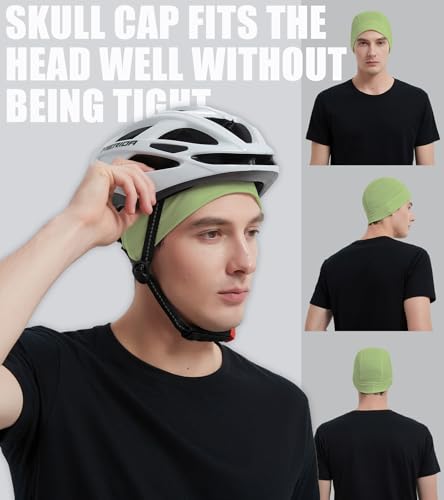 Skull Cap Helmet Liner for Men Women Cooling Hat Running Beanie - color: Set G-mint Green,white,grass Green