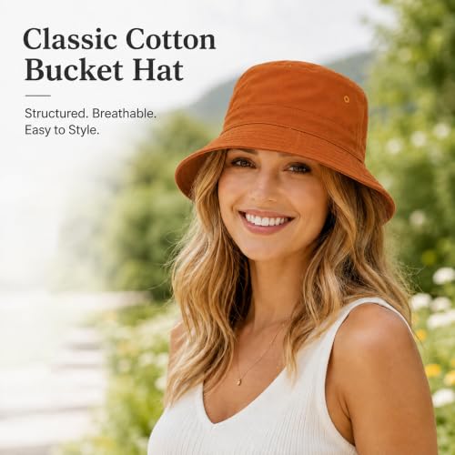 Cotton Bucket Hat Packable Beach Sun Hat for Women Men - color: Sunsetred