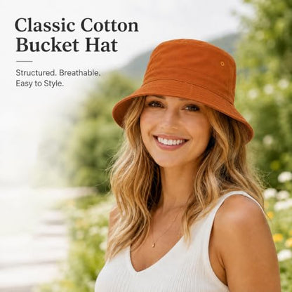Cotton Bucket Hat Packable Beach Sun Hat for Women Men - color: Sunsetred