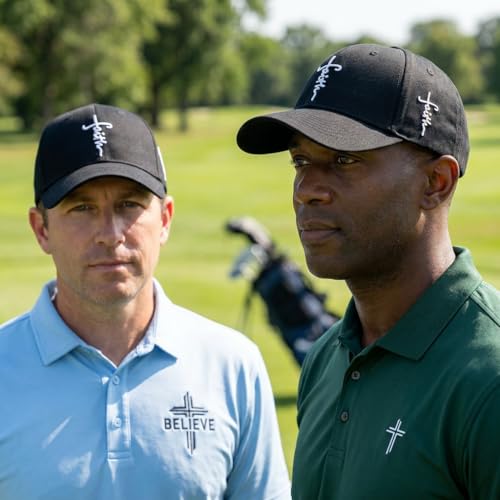 Christian Faith Cross Hats, Embroidered Baseball Caps for Men & Women - color: Black/White