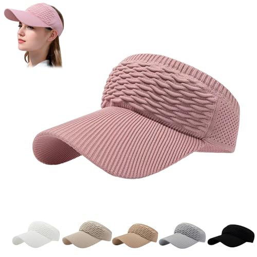 Sun Visor Hats, Wide Brim Sun Hats with UV Protection, Knitted Running Visors for Women - Ponytail Friendly, Quick Drying - color: Pink