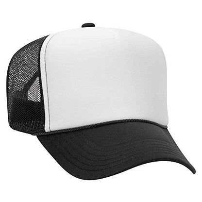 OTTO Wholesale 12 x Polyester Foam Front 5 Panel High Crown Mesh Back Trucker Hat - (12 Pcs) - color: Blk/Wht/Blk