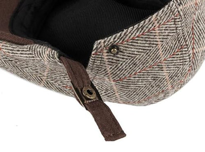 Newsboy Hat for Men Flat Cap Adjustable Tweed Ivy Gatsby Cabbie Hat - color: Plaid-khaki