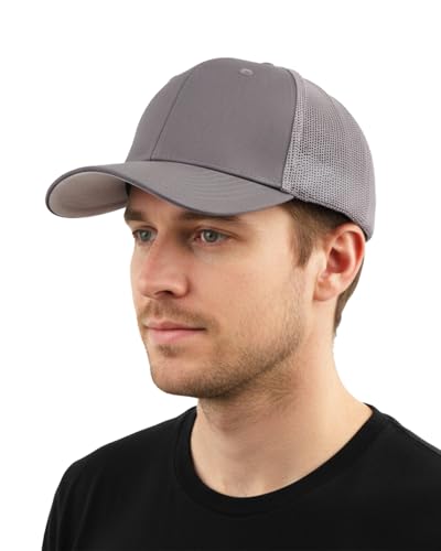 Zylioo XXL Fitted Trucker Hat,Large Stretch Mesh Summer Cap for Men Women - color: Gray, size: Medium-Large