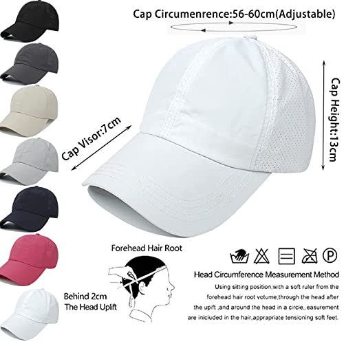 Womens Ponytail Hat Baseball Cap, Adjustable Criss Cross Baseball Cap High Bun Unisex Quick Drying Trucker Hats - color: Zwhite
