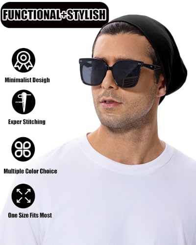 100% T-Shirt Cotton Slouchy Beanie Women Men,Lightweight Chemo Hat - color: Black(2-layer)