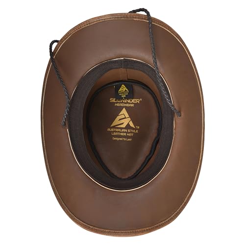 Sidewinder Mens Cowboy Leather Hat Western Style Unisex Shapeable Outback Classic Braided Hatband - color: Tan, size: Medium