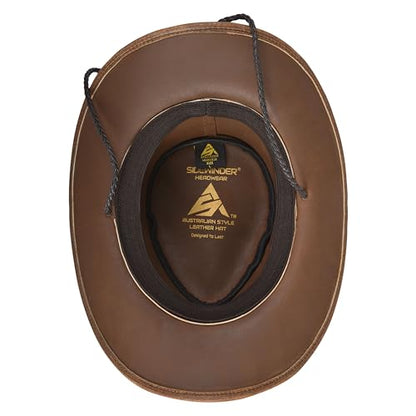 Sidewinder Mens Cowboy Leather Hat Western Style Unisex Shapeable Outback Classic Braided Hatband - color: Tan, size: Large