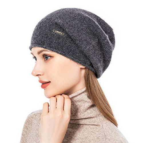 Knit Slouchy Beanie Hats for Women Cashmere Ski Cap Knitted Wool Soft Warm Winter Hat - color: A04-dark Grey