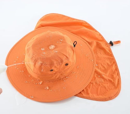 Home Prefer UPF50 Mens Sun Hat with Neck Flap Quick Dry UV Protection Cap Womens Wide Brim Fishing Hat Neck Flap Beach Garden - color: Orange