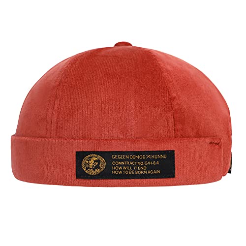 Men Hats Docker Cap Hats Beanie Sailor Cap Worker Hat Rolled Cuff Retro Brimless Hat with Adjustable - color: 7019-red