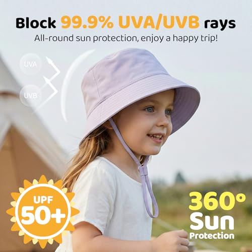 Toddler Bucket Hats UPF 50+ Baby Sun Hat Adjustable Kids Sun Protection Summer Hat Wide Brim Beach Hat for Boys Girls 0-6Y - color: Purple+purple Flower, size: 6-24 Months