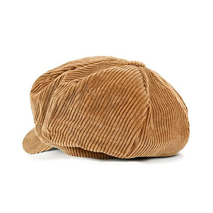 ililily Washed Cotton Newsboy Cabbie Cap Corduroy Duck Bill Flat Hunting Hat - color: Light Brown - New