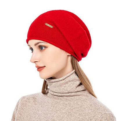 Knit Slouchy Beanie Hats for Women Cashmere Ski Cap Knitted Wool Soft Warm Winter Hat - color: A10-red