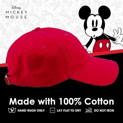Disney Mickey Mouse Embroidered Cotton Adjustable Dad Hat with Curved Brim - color: Red