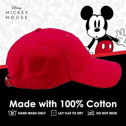 Disney Mickey Mouse Embroidered Cotton Adjustable Dad Hat with Curved Brim - color: Red