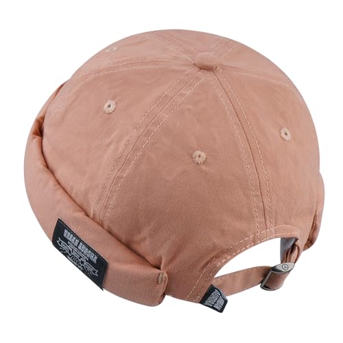 Croogo Cotton Brimless Hat for Men Rolled Cuff Docker Cap Casual Worker Hat - color: Gd30-pink