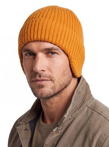 Home Prefer Fleece Lined Rib Knit Cuffed Beanie with Earflaps for Men Women - color: Yellow