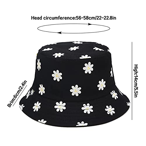 XYIYI Cute Bucket Hat Beach Fisherman Hats for Women, Reversible Double-Side-Wear - color: Flower Black