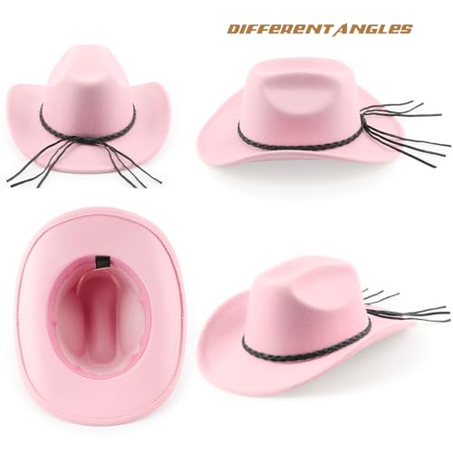 DRESHOW Western Cowboy Hat for Men Women Cowboy Cowgirl Hat Outdoor Wide Brim Retro Felt Fedora Hats Unisex Rolled up Caps - color: 1 Pack Style 8: Light Pink