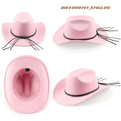 DRESHOW Western Cowboy Hat for Men Women Cowboy Cowgirl Hat Outdoor Wide Brim Retro Felt Fedora Hats Unisex Rolled up Caps - color: 1 Pack Style 8: Light Pink