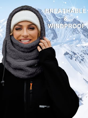 Balaclava Fleece Ski Mask Winter Face Masks Windproof Hooded Scarf - color: Dark Grey