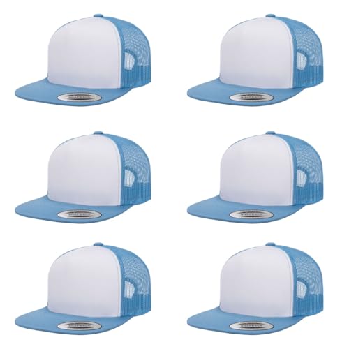 Yupoong 5-Panel YP Classic Trucker Cap | High Profile Flat Visor Snapback - color: C. Blue/White/C. Blue