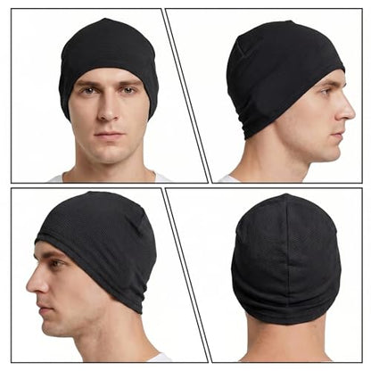 3 Pcs Cooling Skull Caps for Men Women,3D Mesh Running Caps Breathable Quick Dry Helmet Liner for Summer Cycling Gym - color: Black+black+black