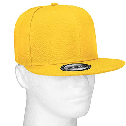 Falari Wholesale 12 Pack Snapback Hat Cap Hip Hop Style Flat Bill Blank Solid Color Adjustable Size - color: 12-pack Gold