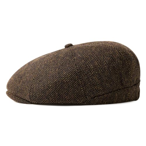 VOBOOM Men Wool Blend 8 Panel Newsboy Cap Tweed Hat - color: Herringbone Coffee