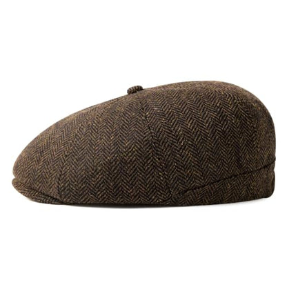 VOBOOM Men Wool Blend 8 Panel Newsboy Cap Tweed Hat - color: Herringbone Coffee