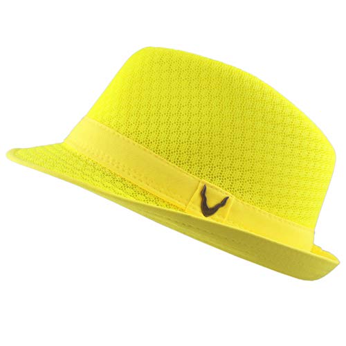 The Hat Depot Light Weight Classic Soft Cool Mesh Crushable Fedora hat - color: Neon Yellow, size: Large-X-Large