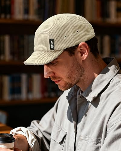 Clakllie Corduroy 5 Panel Hat Short Brim Baseball Cap Urban Street Flat Bill Hats Cooling Trucker Hats Snapback Fitted Cap - color: S-dsbh10-beige