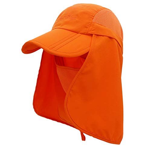 Surblue Baseball Sun Cap with Removable Neck Flap and Face Mask UPF 50+ - color: Orange, size: Small