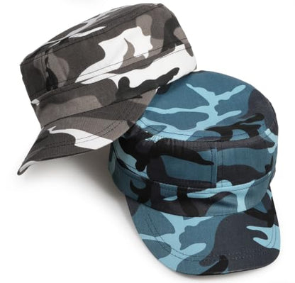Initlove Cadet Army Cap Military Unisex Flat Top Hat for Men Women - color: Camo Blue