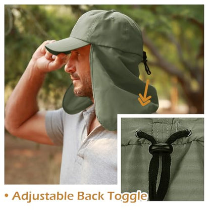 Solaris Mens Sun Hat Neck Flap 2 in 1 Foldable Waterproof UPF 50+ Baseball Cap Fishing Hiking Outdoor - color: #5 Green