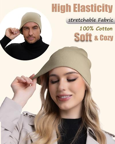 100% Cotton Beanie Hat Cuffless Beanies Warm Knit Winter Skull Cap - color: 1pcs-khaki